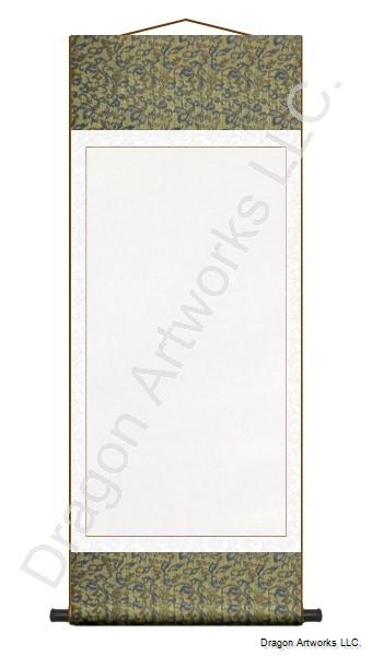 X-Large Chinese Blank Paper Scroll - Blue-Gold and White Silk